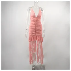 Ribbon Shirring Deep V Open Back Strap Solid Color Dress Wholesale Dresses N462023030600177 -Amour Vert shop O1CN01OGEZhE1D3KBbObmGD 2213837620160 0 cib 3