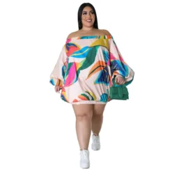 Loose Puff Sleeve One Shoulder Printed Dress Wholesale Plus Size Casual Dresses N3823100900056 -Amour Vert shop O1CN01PfiN9r2L8NicS788i 2209718309647 0 cib 5