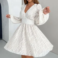 Lantern Sleeve Jacquard Commuter A-Line Slim Dress Wholesale Dresses N462302140018614 -Amour Vert shop O1CN01RGXnBq2Gztr0kyA8Q 2212501819087 0 cib