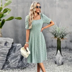 Temperament Solid Color Square Collar Short-Sleeved Long Dress Wholesale Dresses V5923041200008 -Amour Vert shop O1CN01RfBA1z1ND4mCVmH2a 2425141535 0 cib 3