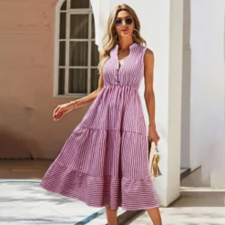 Casual Sleeveless Striped V-Neck Dress Wholesale Dresses V5923050300050 -Amour Vert shop O1CN01S2EBnv1wuayuDsimt 3267756368 0 cib 4