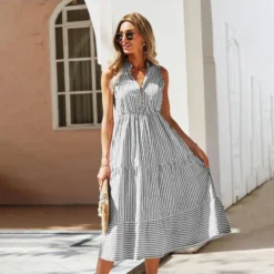 Casual Sleeveless Striped V-Neck Dress Wholesale Dresses V5923050300050 -Amour Vert shop O1CN01TFuU1o1wuayz5tyIp 3267756368 0 cib 4