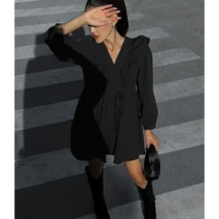Temperament Long Sleeve High Waist A- Line Ruffled Black Dress Wholesale Dresses N5323021500005 -Amour Vert shop O1CN01Z6KCpy2Gztq0rZHii 2212501819087 0 cib