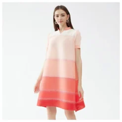 Elegant Short Sleeve V-Neck Colour-Blocked Striped A-Line Dress Wholesale Dresses N5923082300010