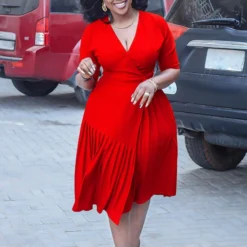 Fashion V-Neck Waist Pleated Mid-Length Dress Wholesale Dresses N5923080800096 -Amour Vert shop O1CN01e6yQUg26Ucgpsm4SJ 4225457665 0 cib 6