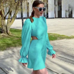 Lantern Sleeve Hollow Solid Color Commuter Niche A-Line Dress Wholesale Dresses N463823021400186 -Amour Vert shop O1CN01fRIXCn2GztpJtbC2d 2212501819087 0 cib