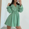 Commuter Ruffled V-Neck Puff Sleeve Solid Color A-Line Dress Wholesale Dresses N463423021400186 -Amour Vert shop O1CN01foC7f72GztpV3tQh7 2212501819087 0 cib 3