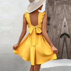 Backless Wooden Ears Sleeveless V-Neck Solid Color Dress Wholesale Dresses N4623041000136 -Amour Vert shop O1CN01fqwETA2BFZjluzk4I 2208897598309 0 cib
