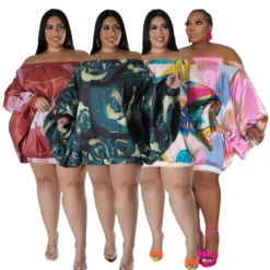 Loose Puff Sleeve One Shoulder Printed Dress Wholesale Plus Size Casual Dresses N3823100900056 -Amour Vert shop O1CN01hT27jf2L8NicS7T0m 2209718309647 0 cib