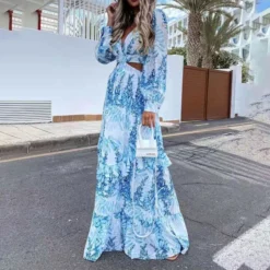 Fashion Print V-Neck Hollow Long-Sleeved Dress Wholesale Dresses V5923041500046 -Amour Vert shop O1CN01iCz5Xv1gk1zBjZijR 1864974179 0 cib