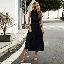 Fashion Sleeveless High Waist Half High Neck Satin Dress Wholesale Dresses V5923050300041 -Amour Vert shop O1CN01jF4h6Y1wuayNXLFXd 3267756368 0 cib 4