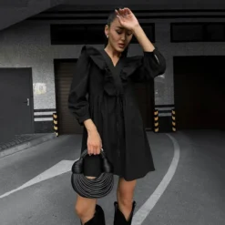 Temperament Long Sleeve High Waist A- Line Ruffled Black Dress Wholesale Dresses N5323021500005 -Amour Vert shop O1CN01jQfmar2Gztq33bqjA 2212501819087 0 cib