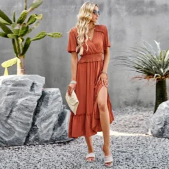 Casual Solid Color V-Neck Waist Open Dress Wholesale Dresses V5923041200009 -Amour Vert shop O1CN01lJFSWi1ND4mPJJo09 2425141535 0 cib 4