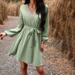 Elegant V-Neck Long Sleeve High Waist Tie Dress Wholesale Dresses N5923082200011 -Amour Vert shop O1CN01lxp3M31ND4pZz9CjY 2425141535 0 cib 4