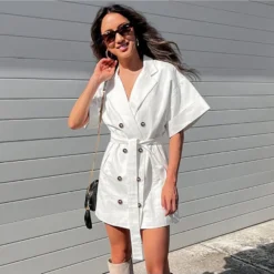 Button-Down Short-Sleeve Belt Commuter Loose Suit Dress Wholesale Dresses N4623070600032 -Amour Vert shop O1CN01owcxPg2Gztsq0mhH7 2212501819087 0 cib 3