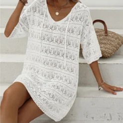 Casual Short-Sleeved V-Neck Hollow Vacation Beach Sunscreen Dress Wholesale Dresses V5923051300042 -Amour Vert shop O1CN01rGZO3S1KExZrqc1sn 3418581133 0 cib