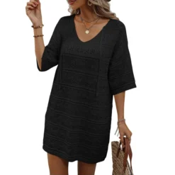 Casual Short-Sleeved V-Neck Hollow Vacation Beach Sunscreen Dress Wholesale Dresses V5923051300042 -Amour Vert shop O1CN01roFChf1KExZrqcQrH 3418581133 0 cib 4