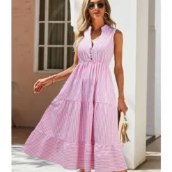 Casual Sleeveless Striped V-Neck Dress Wholesale Dresses V5923050300050 -Amour Vert shop O1CN01sYl0p11wuaysnXGBb 3267756368 0 cib