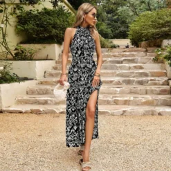 Elegant Sleeveless Floral Print Hanging Neck High Split Long Dress Wholesale Dresses V5923041200031 -Amour Vert shop O1CN01sz115p1ND4mzCvwCF 2425141535 0 cib 4