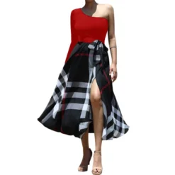 One Shoulder Printed Slit Dress Plaid Wholesale Womens Clothing N3823103000091 -Amour Vert shop O1CN01t9J9iA1IcCU7YzTRa 3179960913 0 cib 5