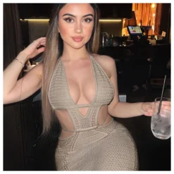 Sexy Halter Neck Wrapped Chest Hollow Bodycon Lace-Up Knit Dress Wholesale Dresses N5323030800039 -Amour Vert shop O1CN01taPG8p22o51UELnYt 2206542577166 0 cib