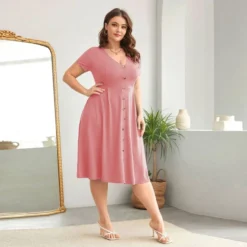 Wholesale Plus Size Clothing V-Neck Waistline Hem Short-Sleeved Dress V5923042600011 -Amour Vert shop O1CN01tmrZKQ1aD9rduLg7s 2215565203295 0 cib
