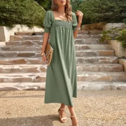 Elegant Flower Petal Sleeve Solid Color Square Neck Long Dress Wholesale Dresses V5923041200032 -Amour Vert shop O1CN01ugDySA1ND4mkOEOdn 2425141535 0 cib 4
