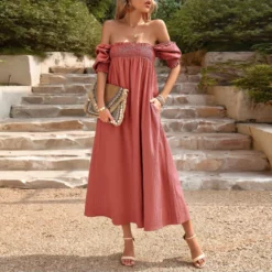Elegant Flower Petal Sleeve Solid Color Square Neck Long Dress Wholesale Dresses V5923041200032 -Amour Vert shop O1CN01vCbCuL1ND4mwvqqqe 2425141535 0 cib 4