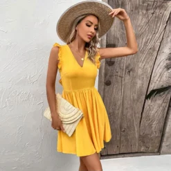 Backless Wooden Ears Sleeveless V-Neck Solid Color Dress Wholesale Dresses N4623041000136 -Amour Vert shop O1CN01w6IkIo2BFZjnNC7Ga 2208897598309 0 cib