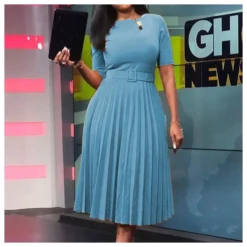 Fashion Solid Color Round Neck Press Pleated Short Sleeve Dress With Belt Wholesale Dresses N5323032800189 -Amour Vert shop O1CN01wCsboE26Ucbx1CuH9 4225457665 0 cib 6