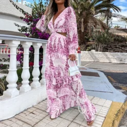 Fashion Print V-Neck Hollow Long-Sleeved Dress Wholesale Dresses V5923041500046 -Amour Vert shop O1CN01wlO8ma1gk1yzugBmn 1864974179 0 cib 3