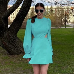 Lantern Sleeve Hollow Solid Color Commuter Niche A-Line Dress Wholesale Dresses N463823021400186 -Amour Vert shop O1CN01xMLYlo2GztpNspri5 2212501819087 0 cib 3