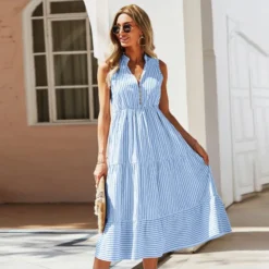 Casual Sleeveless Striped V-Neck Dress Wholesale Dresses V5923050300050 -Amour Vert shop O1CN01xkgaV61wuayj57pd7 3267756368 0 cib 4