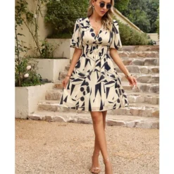Temperament Short Sleeve Print Waist V-Neck Short Dress Wholesale Dresses V5923041200028 -Amour Vert shop O1CN01zp81FD1ND4mxZNb2D 2425141535 0 cib