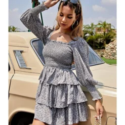 Plain & Print Long Lantern Sleeve Square Neck Chiffon Layered Skirts Design Cake Dress Resort Wholesale Dresses SDN532456 -Amour Vert shop a035f413 4c5d 4b7b 865b 2ad1101ebd5f 2699dc74d18cd0fca456f4024f434e3c