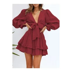 V-Neck Solid Color Tieback Bowknot Long Lantern Sleeve Ruffle Dress Casual Wholesale Dresses SD531178 -Amour Vert shop a06d8f34 dd4a 4323 8837 3826d6464012 40D345E573CB99F130A3AC1738DB6C17
