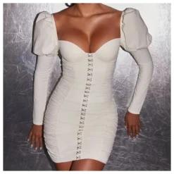 Pleated Sexy Low Cut Long Sleeve Puff Sleeve Sheath Mini Dress Wholesale Dresses SDV463783 -Amour Vert shop a2ac9a2f ba26 4280 bdc1 d5a19ff4ad23 2db962c16cdf5836341db34f8e9cd276