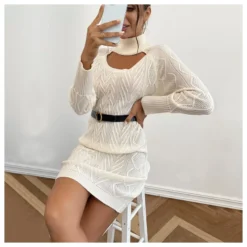 Fashion High Collar Hollow Twist Long Sleeve Sweater Knitted Dress Wholesale Jersey Dresses SDN537230 -Amour Vert shop a60737f5 678a 4667 8603 38d846add393 a44c01bf0699762c0b64957f46cc24a2