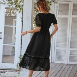 Elegant V Neck Flocking Midi Dress Short Sleeve Solid Color High Waist Wholesale Dresses SDN560431 -Amour Vert shop a88d6f5a a85b 449e 9617 61c26e9ed856 22a1e5eeafd33b3c51597e581fd68b1a