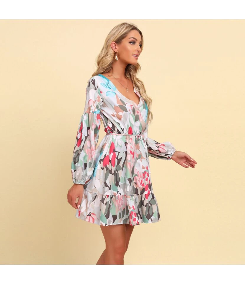 Fashion Floral Sexy V-Neck Lace-Up Dress Long Sleeve Vacation Wholesale Dresses SDN560136 7 Fashion Floral Sexy V-Neck Lace-Up Dress Long Sleeve Vacation Wholesale Dresses SDN560136 - Image 5