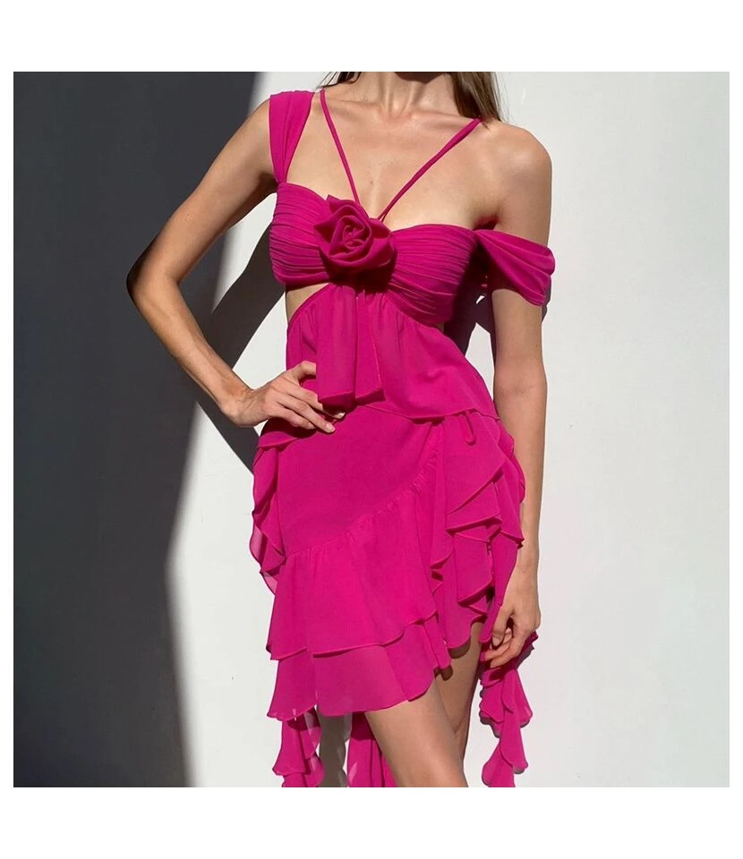 Asymmetric Sling Hollow Flower Dress Wholesale Dresses 3 Asymmetric Sling Hollow Flower Dress Wholesale Dresses