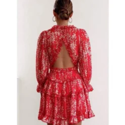 Floral Print Long Sleeve Vacation Dress Wholesale Dresses Backless Puff Sleeves SD203967 -Amour Vert shop adadd951 512e 43ef 9f7e 1cbc775df3f2 7897FB15613686534E1C4D0FC0895B77