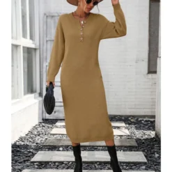 Fashion Solid Colour Long Sleeve Button Down Knit Dress Wholesale Dresses N5923082600017 -Amour Vert shop af18bb0bc2cb4268b6aab07400b8f290 4