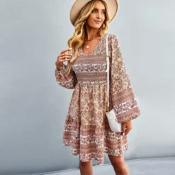 Casual V Neck Print A-Line Dresses Long Sleeve Wholesale Bohemian Dress For Women SDN562270 -Amour Vert shop b4dd5f63 0ae5 423e b53f dbce68279529 6f3431fa7c3b2d312346924047ef3abe