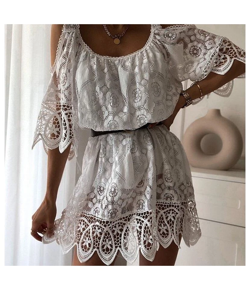 Sexy Off-Shoulder Sling Lace Mini Dress Hollow Lace-Up Solid Color Wholesale Dresses SDN561715 5 Sexy Off-Shoulder Sling Lace Mini Dress Hollow Lace-Up Solid Color Wholesale Dresses SDN561715 - Image 3