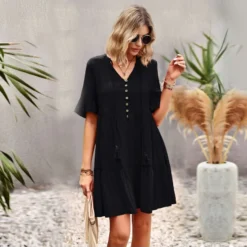 Short Sleeve Casual Solid Color Loose Swing Ruffled Dress Wholesale Dresses SDN539518 -Amour Vert shop b7a6e8e8 7752 4348 9923 9d0be3756ec1 6016954d0147c447013f5f1ae7f0dee3