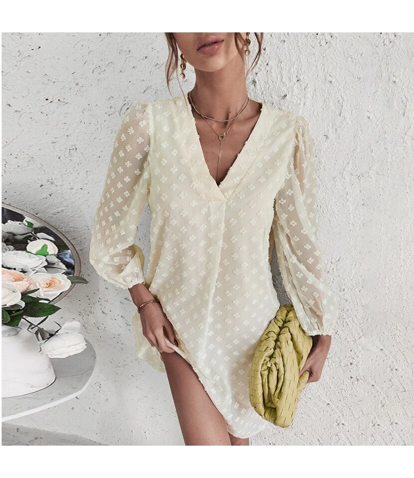 Sexy V Neck Flocking Mini Dress Solid Color Loose Long Sleeve Wholesale Dresses SDN560852 7 Sexy V Neck Flocking Mini Dress Solid Color Loose Long Sleeve Wholesale Dresses SDN560852 - Image 5