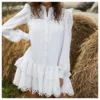 Fashion Hollow Lace Ladies T Shirt Dress Wholesale Long Sleeve SD202527