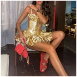 Pleated Solid Color Ruffled Suspenders Party Evening Dress Wholesale Dresses N4623051900089 -Amour Vert shop bad08d9e9af74c869b20b00a01057dd8 4