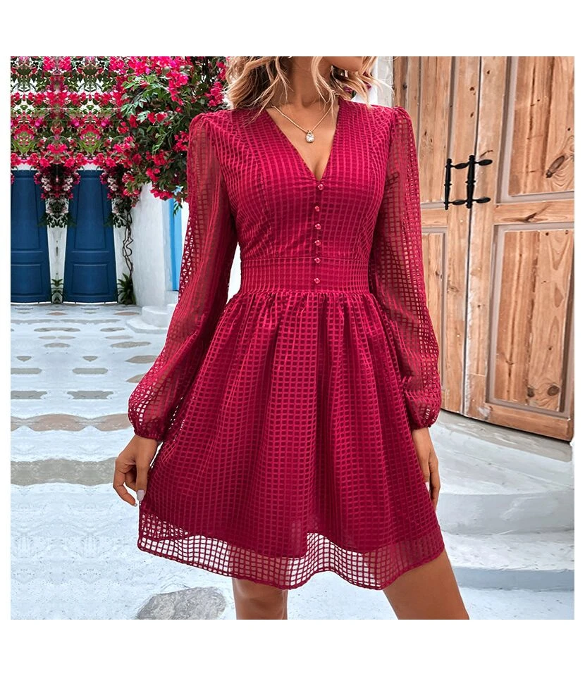 Temperament Low Cut Grid Stitching Slim Solid Color Midi Dress Wholesale Dresses SDV464032 6 Temperament Low Cut Grid Stitching Slim Solid Color Midi Dress Wholesale Dresses SDV464032 - Image 4